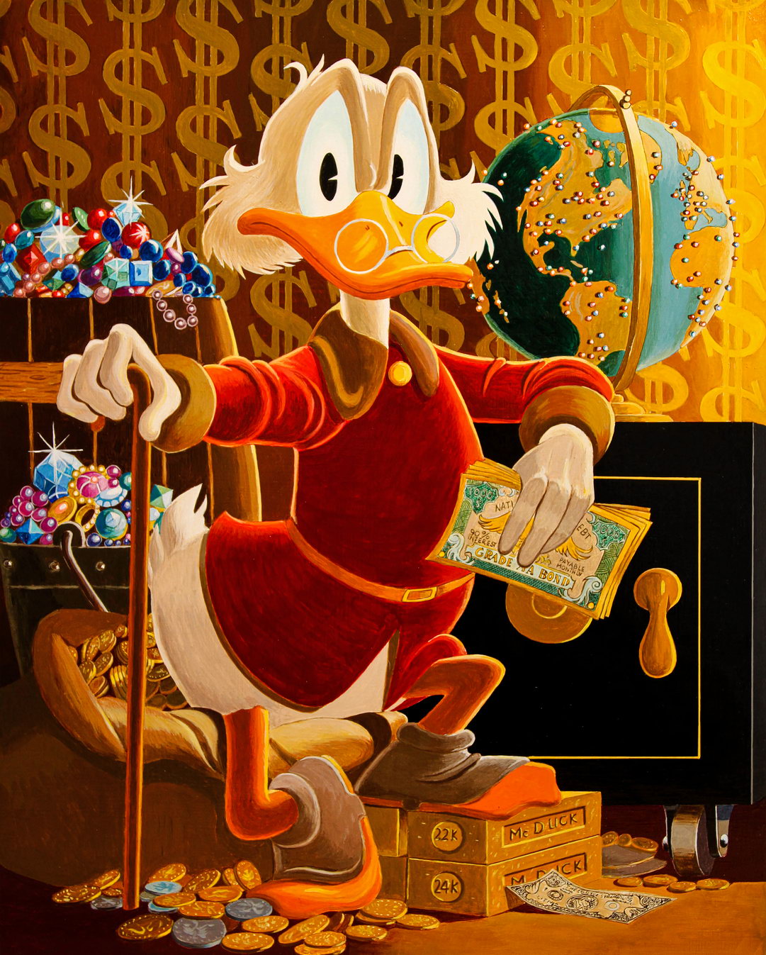 Scrooge McDuck Casino Graffiti Art Poster Bold Cartoon Wall Decor Money and Cards Urban Pop Art Style Wall Print