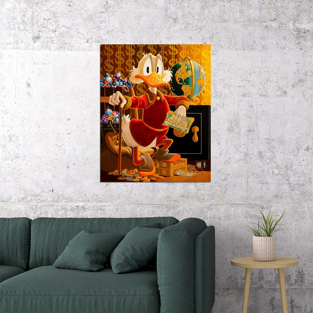 Scrooge McDuck Casino Graffiti Art Poster Bold Cartoon Wall Decor Money and Cards Urban Pop Art Style Wall Print