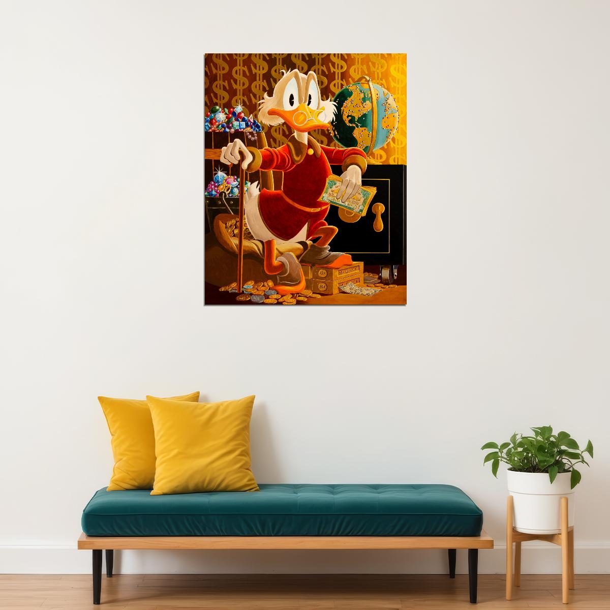 Scrooge McDuck Casino Graffiti Art Poster Bold Cartoon Wall Decor Money and Cards Urban Pop Art Style Wall Print