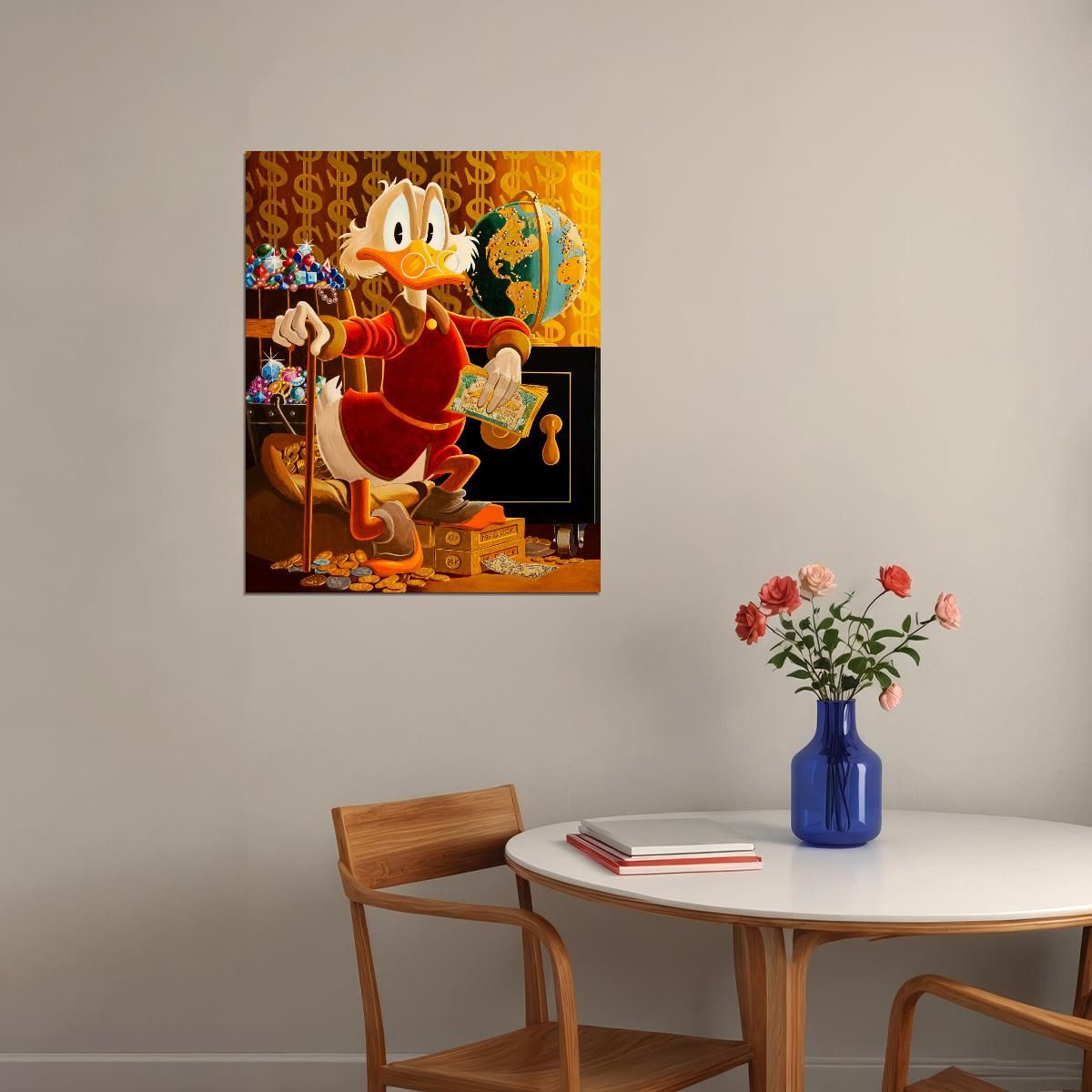 Scrooge McDuck Casino Graffiti Art Poster Bold Cartoon Wall Decor Money and Cards Urban Pop Art Style Wall Print