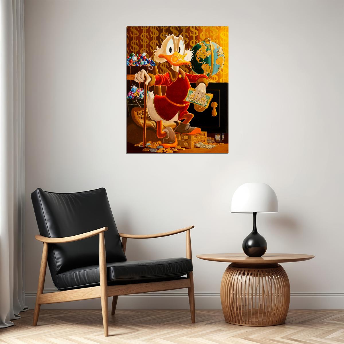 Scrooge McDuck Casino Graffiti Art Poster Bold Cartoon Wall Decor Money and Cards Urban Pop Art Style Wall Print