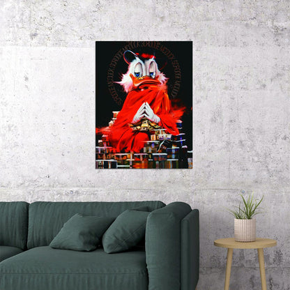 Scrooge McDuck Flames Graffiti Art Poster Bold Cartoon Wall Decor Money Urban Pop Art Style Wall Print