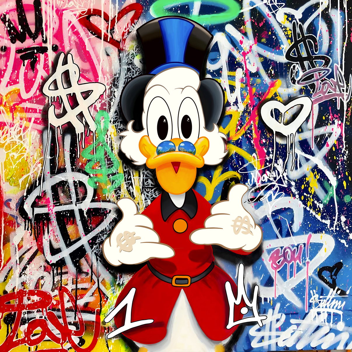 Scrooge McDuck Dollar Graffiti Art Poster Money Theme Wall Decor Urban Cartoon Pop Art Style Wall Print