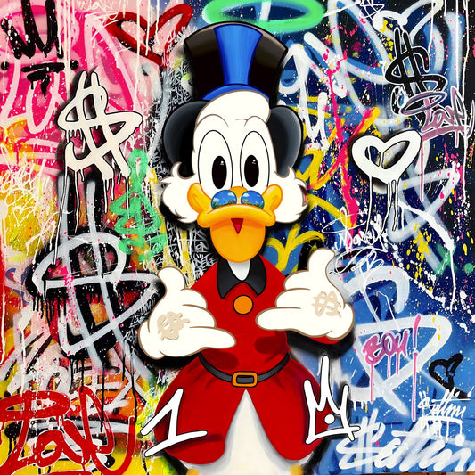 Scrooge McDuck Dollar Graffiti Art Poster Money Theme Wall Decor Urban Cartoon Pop Art Style Wall Print