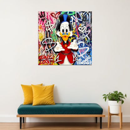 Scrooge McDuck Dollar Graffiti Art Poster Money Theme Wall Decor Urban Cartoon Pop Art Style Wall Print