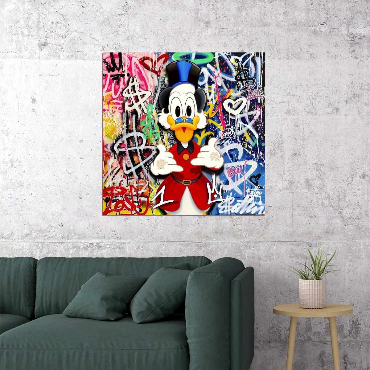 Scrooge McDuck Dollar Graffiti Art Poster Money Theme Wall Decor Urban Cartoon Pop Art Style Wall Print