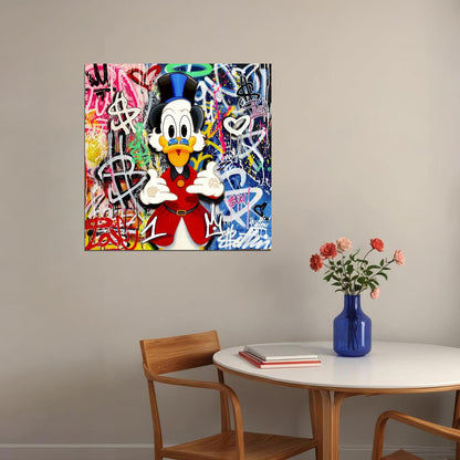 Scrooge McDuck Dollar Graffiti Art Poster Money Theme Wall Decor Urban Cartoon Pop Art Style Wall Print