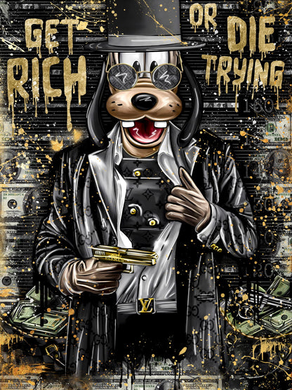 Get Rich or Die Trying Graffiti Art Poster Bold Urban Wall Decor Cartoon Pop Art Money and Ambition Style Wall Print