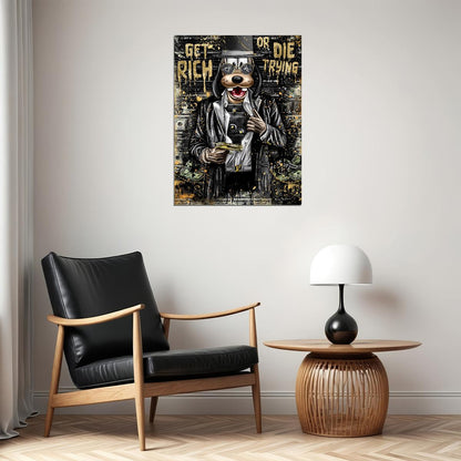 Get Rich or Die Trying Graffiti Art Poster Bold Urban Wall Decor Cartoon Pop Art Money and Ambition Style Wall Print