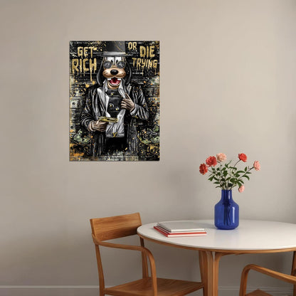 Get Rich or Die Trying Graffiti Art Poster Bold Urban Wall Decor Cartoon Pop Art Money and Ambition Style Wall Print