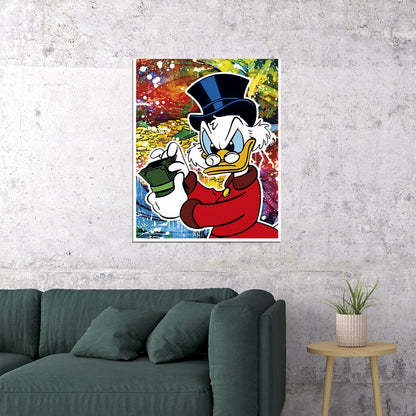 Scrooge McDuck Cash Graffiti Art Poster Urban Wall Decor Cartoon Pop Art Money Style Bold Wall Print