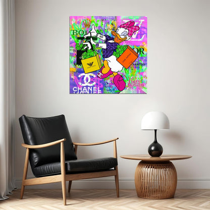 Donald Duck Shopping Graffiti Art Poster Urban Cartoon Wall Decor Luxury Pop Art Style Designer Wall Print