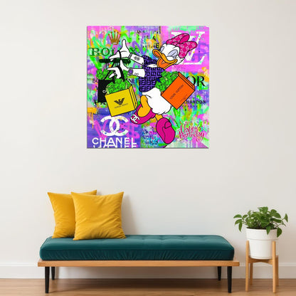 Donald Duck Shopping Graffiti Art Poster Urban Cartoon Wall Decor Luxury Pop Art Style Designer Wall Print