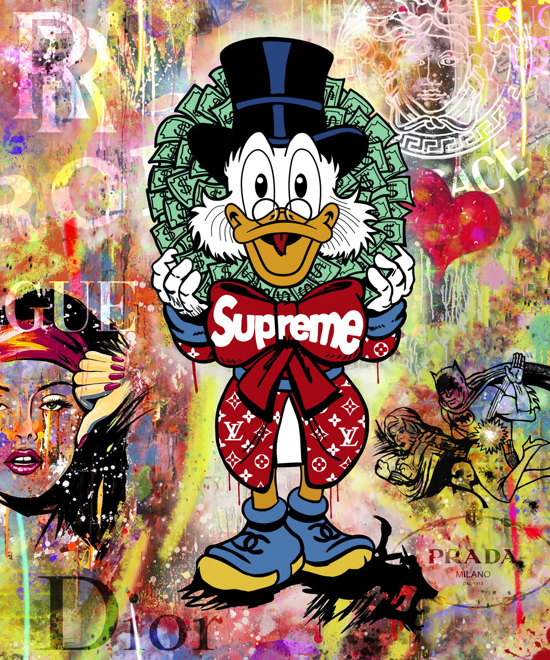 Scrooge McDuck Supreme Graffiti Art Poster Urban Wall Decor Cartoon Pop Art Luxury Style Bold Wall Print