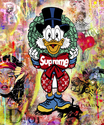 Scrooge McDuck Supreme Graffiti Art Poster Urban Wall Decor Cartoon Pop Art Luxury Style Bold Wall Print