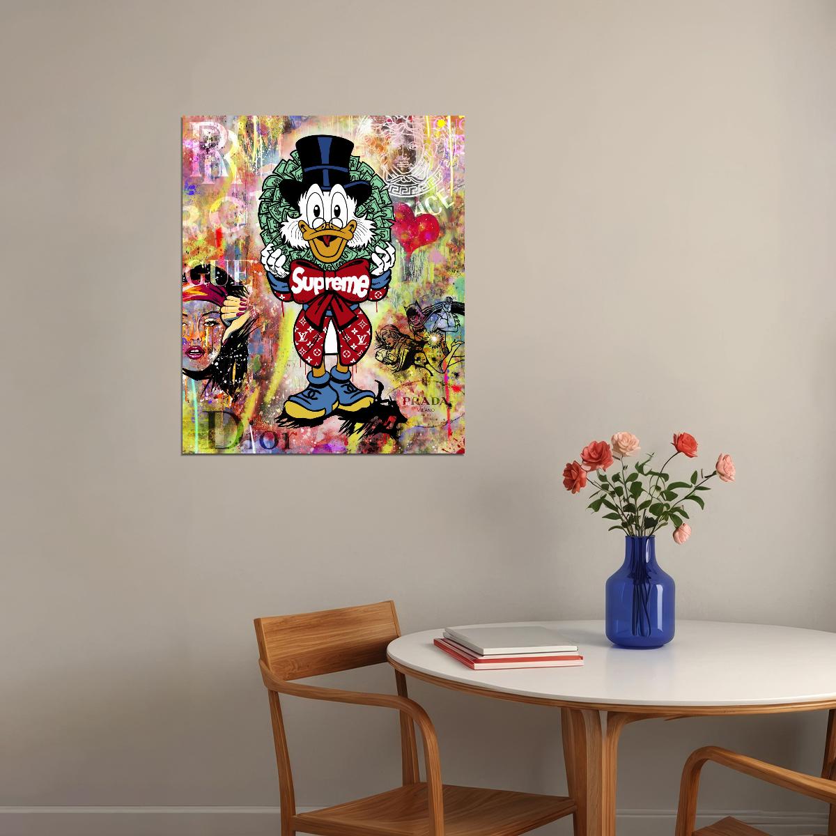 Scrooge McDuck Supreme Graffiti Art Poster Urban Wall Decor Cartoon Pop Art Luxury Style Bold Wall Print