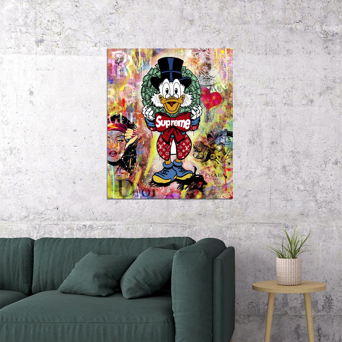 Scrooge McDuck Supreme Graffiti Art Poster Urban Wall Decor Cartoon Pop Art Luxury Style Bold Wall Print