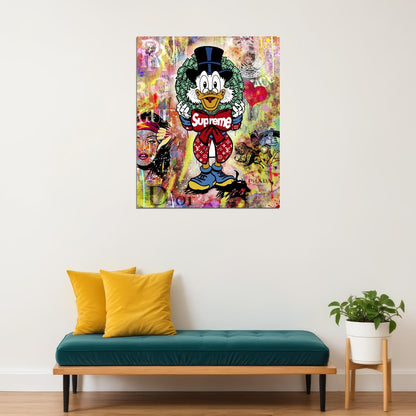 Scrooge McDuck Supreme Graffiti Art Poster Urban Wall Decor Cartoon Pop Art Luxury Style Bold Wall Print