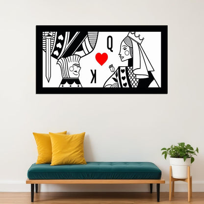 Queen of Hearts Line Art Poster Minimalist Wall Decor Modern Playing Card Pop Art Style Wall Print