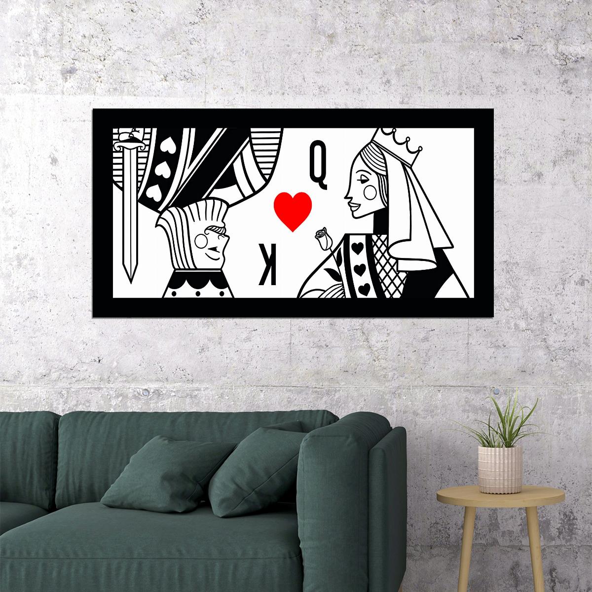 Queen of Hearts Line Art Poster Minimalist Wall Decor Modern Playing Card Pop Art Style Wall Print