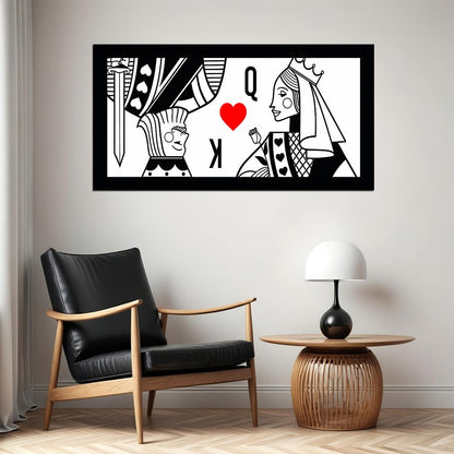 Queen of Hearts Line Art Poster Minimalist Wall Decor Modern Playing Card Pop Art Style Wall Print