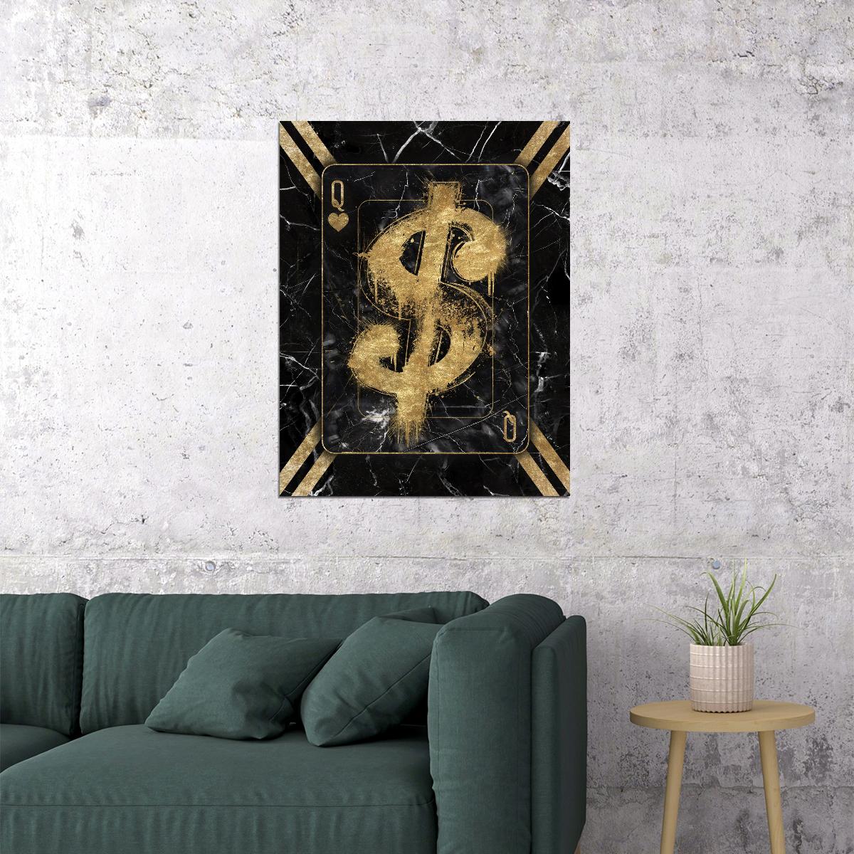 Gold Dollar Sign Graffiti Art Poster Bold Urban Wall Decor Money Theme Pop Art Style Wall Print