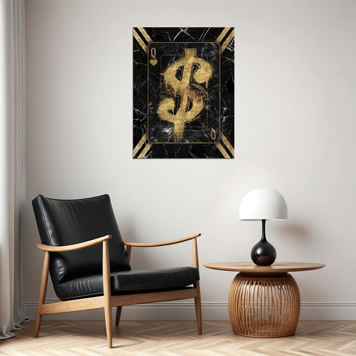 Gold Dollar Sign Graffiti Art Poster Bold Urban Wall Decor Money Theme Pop Art Style Wall Print