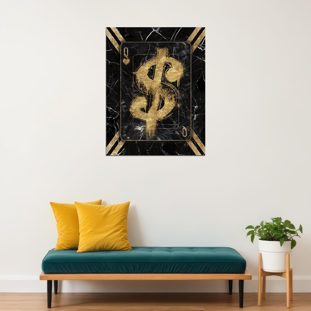 Gold Dollar Sign Graffiti Art Poster Bold Urban Wall Decor Money Theme Pop Art Style Wall Print