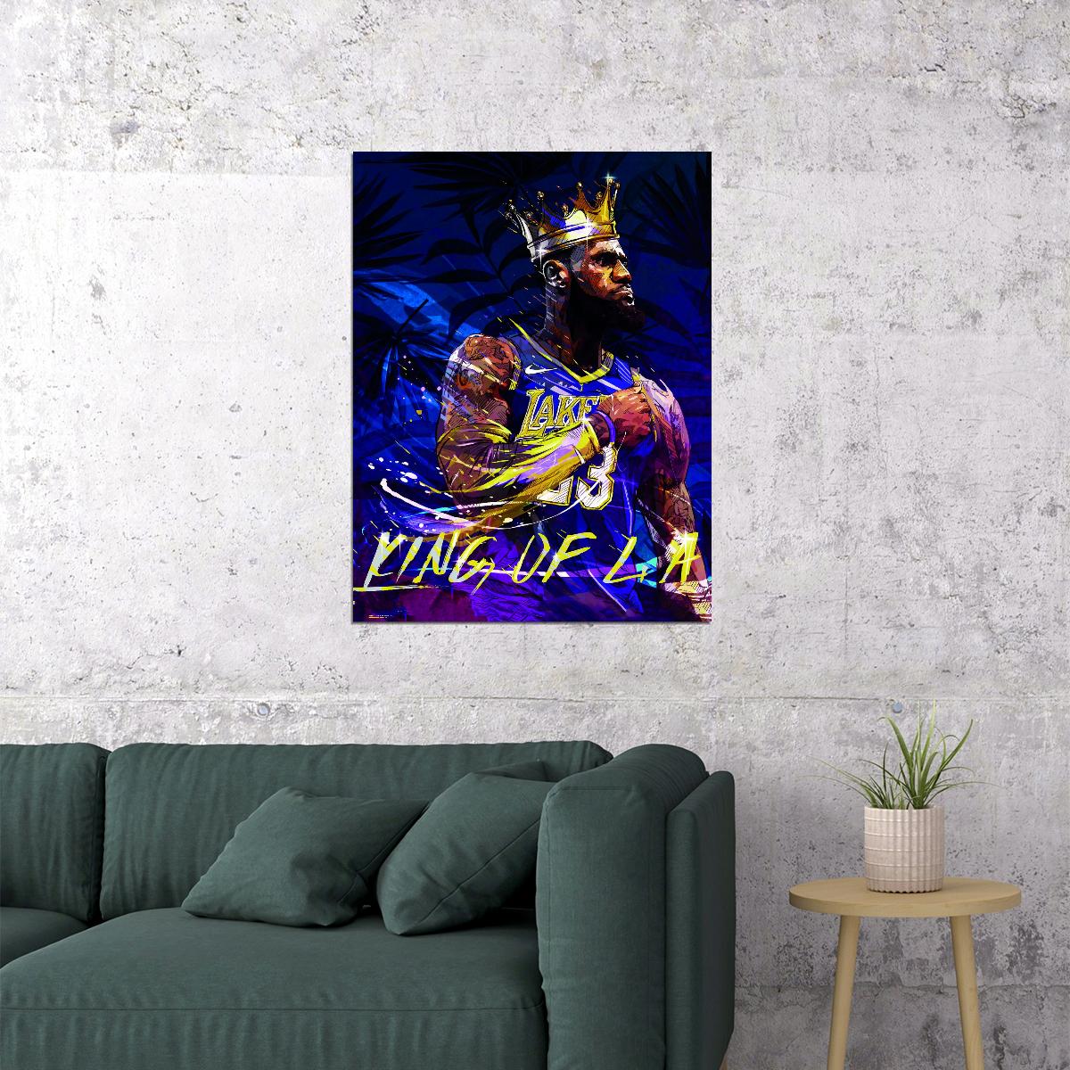 King of LA LeBron James Art Poster Basketball Legend Wall Decor Bold Artistic Sports Style Wall Print