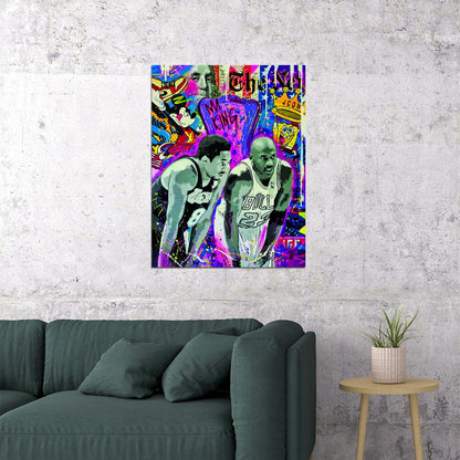 Shaquille O’Neal and Kobe Bryant Art Poster Basketball Duo Wall Decor Iconic Sports Artwork Modern Style Wall Print