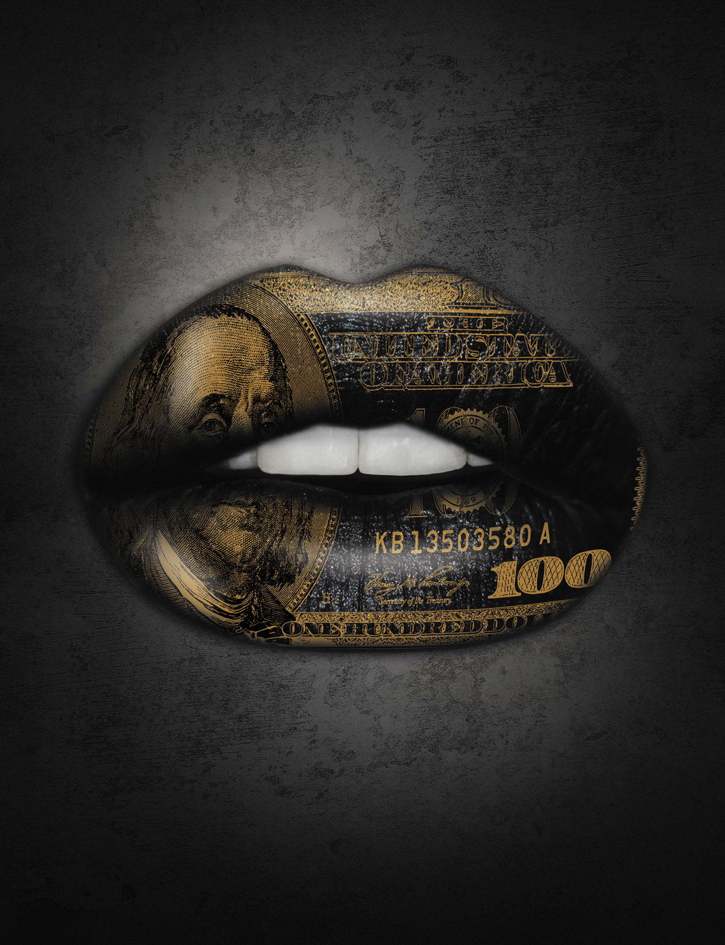 Gold Money Lips Art Poster Luxury Wall Decor Bold Artistic Design Modern Pop Art Style Wall Print