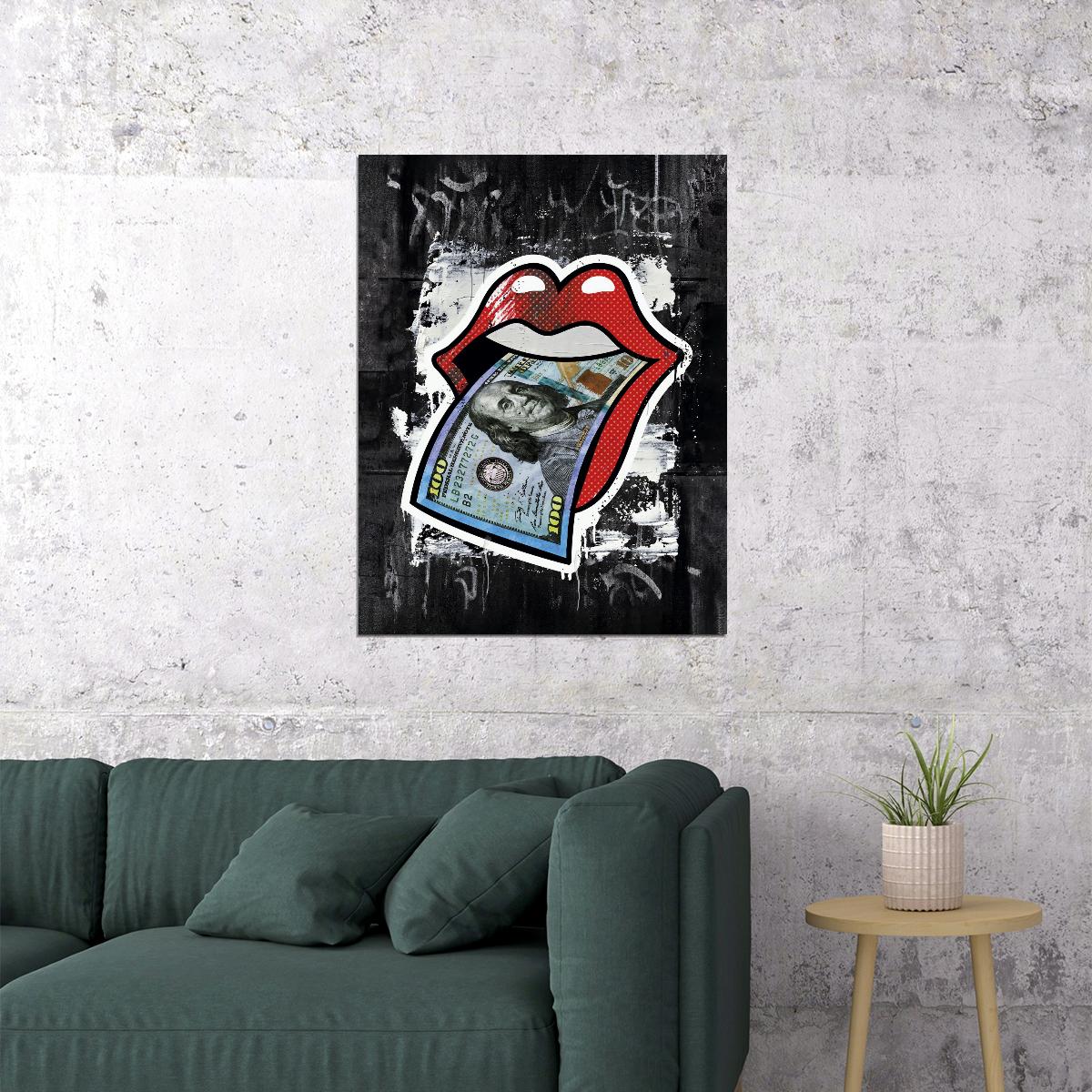 Money Lips Sticker Art Poster Urban Pop Art Style Wall Decor Bold Artistic Modern Design Wall Print