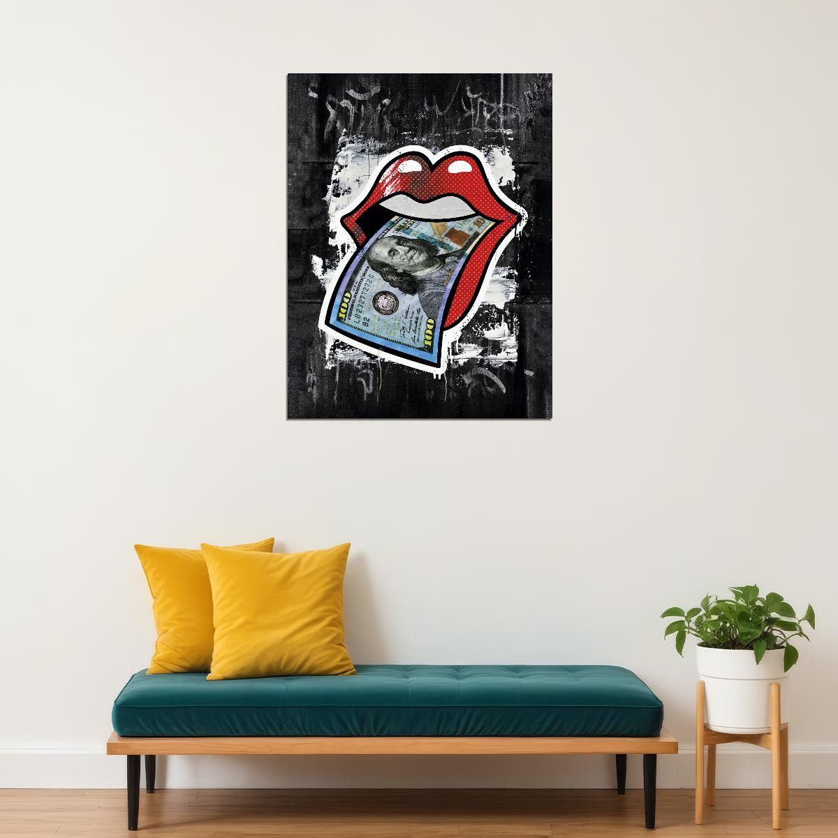 Money Lips Sticker Art Poster Urban Pop Art Style Wall Decor Bold Artistic Modern Design Wall Print