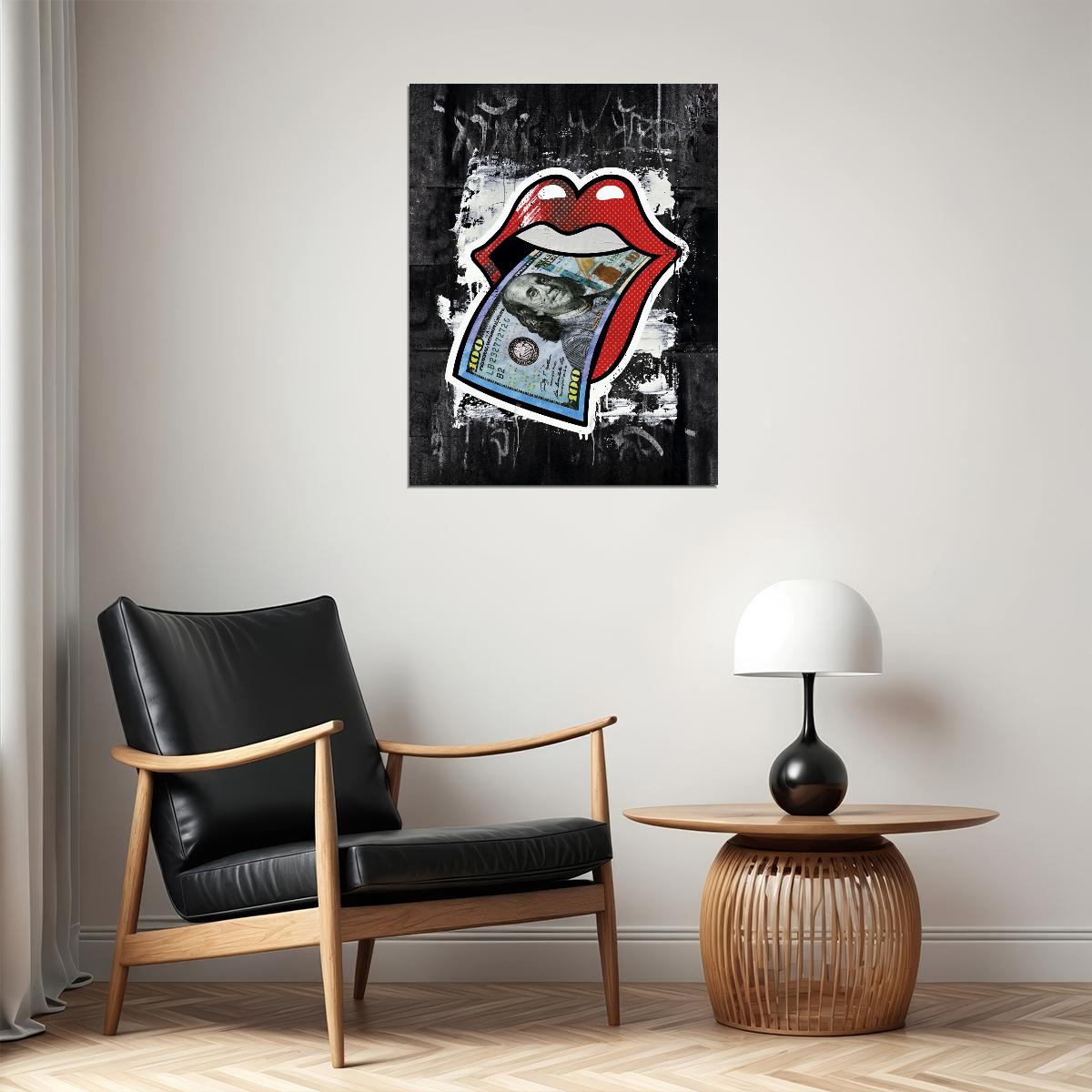 Money Lips Sticker Art Poster Urban Pop Art Style Wall Decor Bold Artistic Modern Design Wall Print