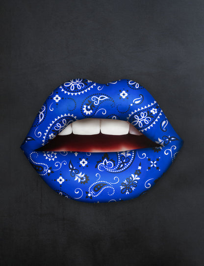 Blue Bandana Lips Art Poster Bold Modern Wall Decor Pop Art Style Unique Artistic Design Wall Print