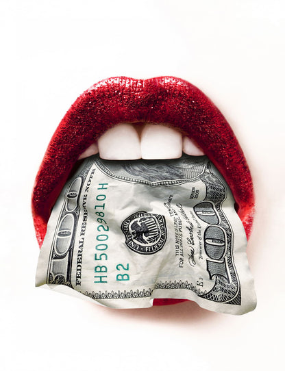 Money Lips Art Poster Red and White Design Wall Decor Bold Artistic Pop Art Style Modern Wall Print