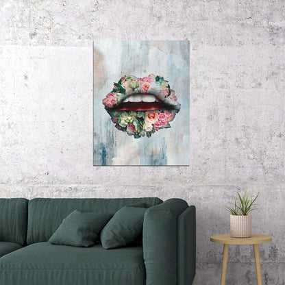 Rose Lips Art Poster Floral Artistic Wall Decor Bold Modern Pop Art Style Unique Wall Print