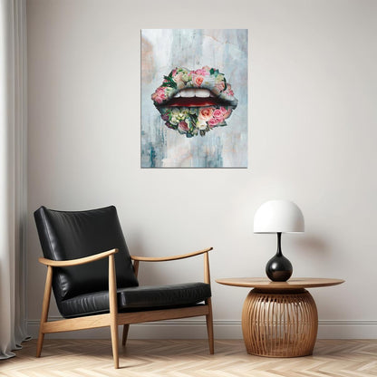 Rose Lips Art Poster Floral Artistic Wall Decor Bold Modern Pop Art Style Unique Wall Print