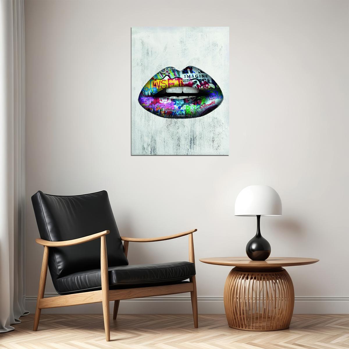 Graffiti Lips Art Poster Colorful Urban Pop Art Style Wall Decor Bold Artistic Design Modern Wall Print