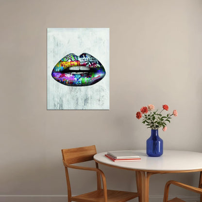 Graffiti Lips Art Poster Colorful Urban Pop Art Style Wall Decor Bold Artistic Design Modern Wall Print