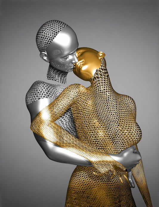 Abstract Golden Embrace Art Poster Romantic Modern Sculpture Wall Decor Unique Artistic Bold Wall Print