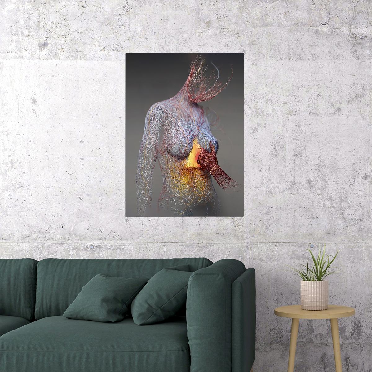 Abstract Human Form Art Poster Textured Romantic Wall Decor Modern Emotional Sculpture Style Artistic Wall Print