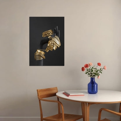 Black Hand with Gold Jewelry Art Poster Luxury Artistic Wall Decor Modern Bold Unique Sculpture Style Wall Print