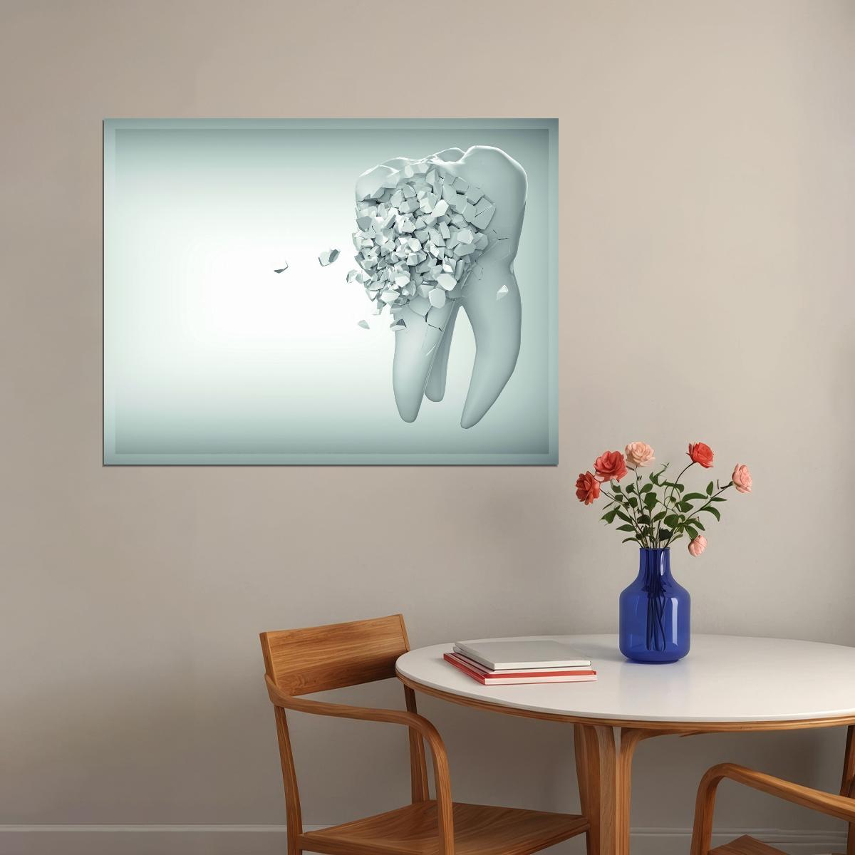 Shattered Tooth Art Poster Bold Modern Wall Decor Unique Medical Anatomy Artistic Style Educational Wall Print