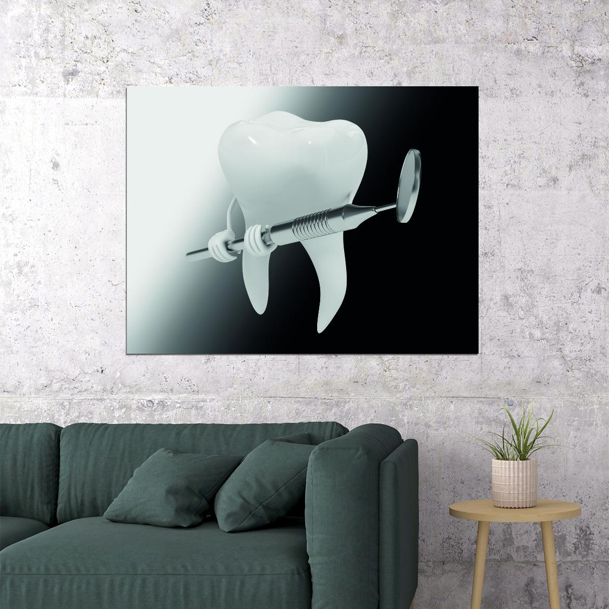 Tooth and Syringe Art Poster Modern Dental Wall Decor Bold Artistic Design Unique Medical Illustration Wall Print