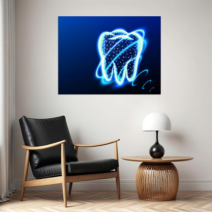 Neon Tooth Art Poster Bright and Modern Dental Wall Decor Futuristic Artistic Design Unique Medical Wall Print