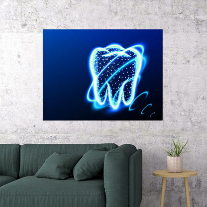 Neon Tooth Art Poster Bright and Modern Dental Wall Decor Futuristic Artistic Design Unique Medical Wall Print