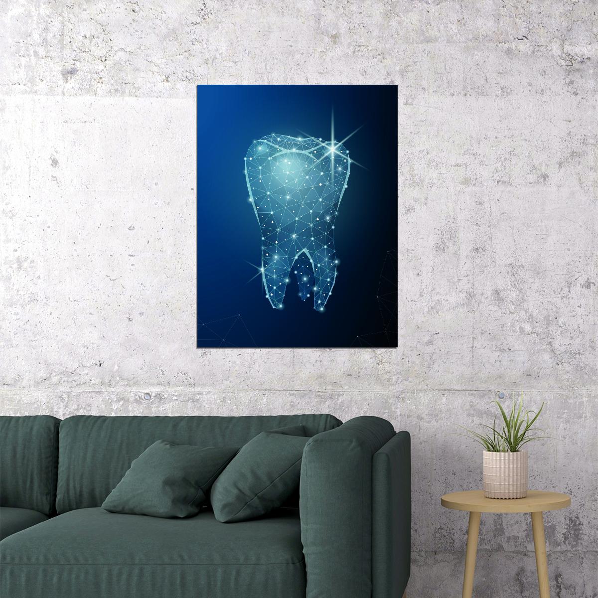 Digital Tooth Art Poster Futuristic and Modern Dental Wall Decor Bold Artistic Design Unique Medical Illustration Wall Print